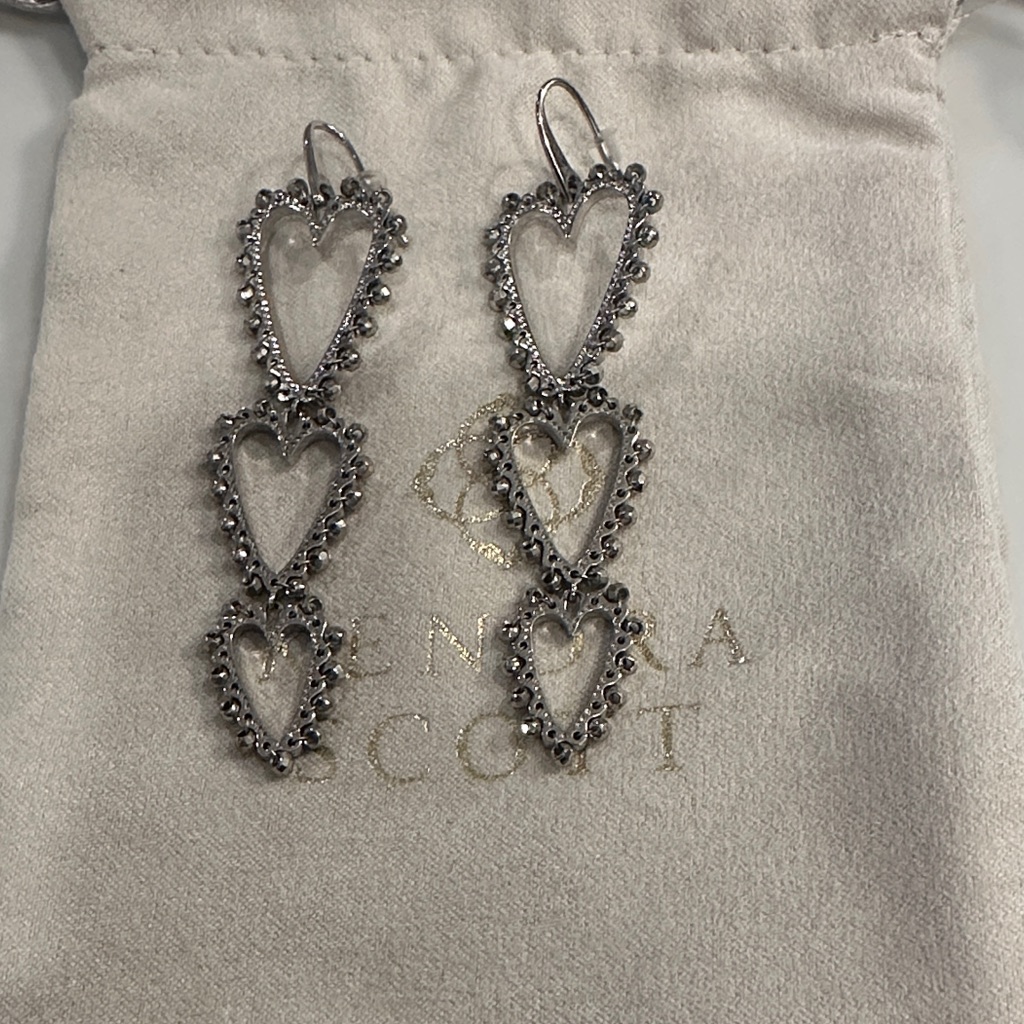 Kendra Scott Silver Beaded Triple Heart Drop Earrings